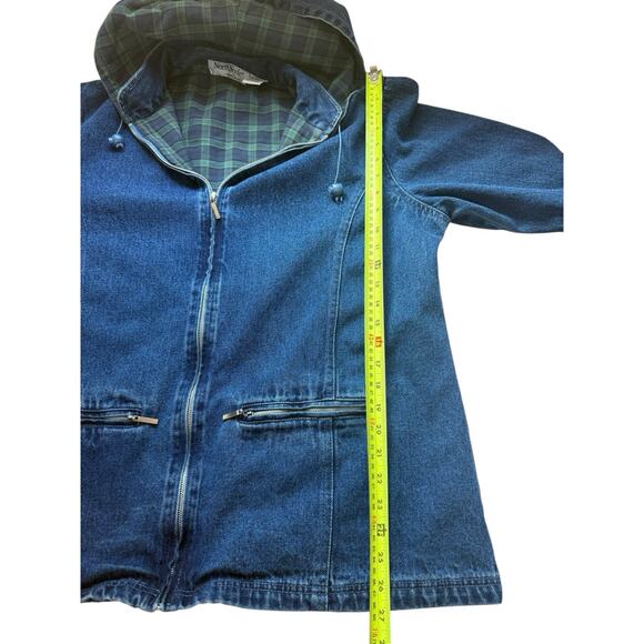 Vintage NorthStyle Denim Chore Jacket Hooded Plaid Flannel Lined Zip Up XL Women - Picture 9 of 9